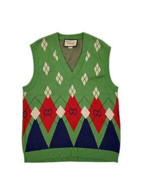 Gucci Green Argyle Knit Vest